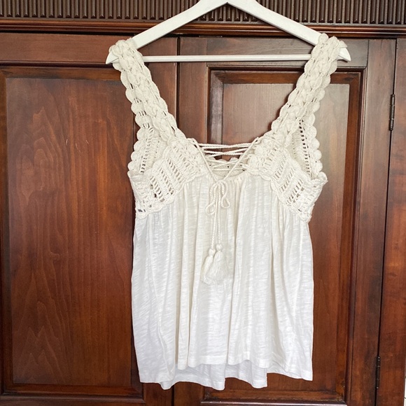 Lucky Brand NWT Crochet Babydoll Tank lace up back tassels bohemian festival - Picture 6 of 16